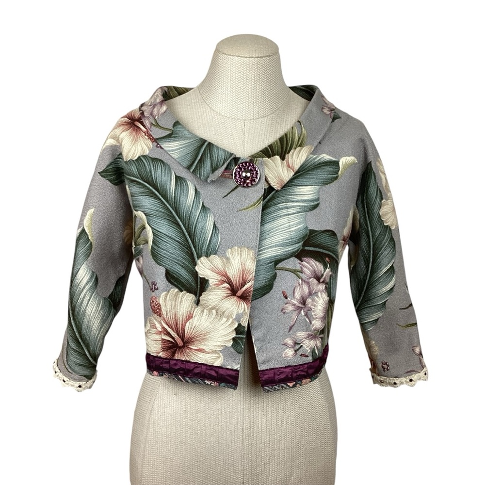 Hand-made Tapestry Jacket Cropped Collar Romantic Art Made to Wear